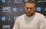 North Carolina offensive lineman Austin Blaske speaks to the media on Tuesday afternoon.